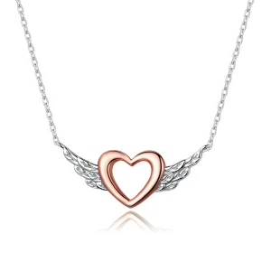 (image for) Pandora Style Two Tone Bicolor Heart Wing Pendant Necklace - BSN162
