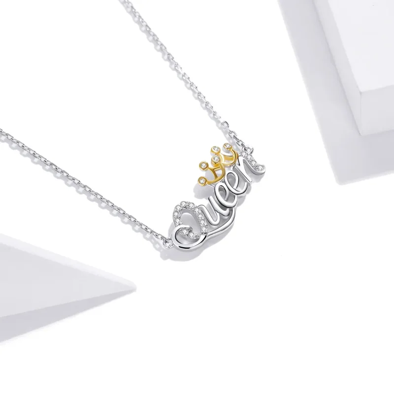 (image for) Pandora Style Two Tone Bicolor Queen Pendant Necklace - SCN435 - View 2
