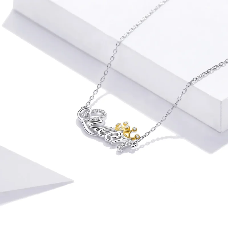 (image for) Pandora Style Two Tone Bicolor Queen Pendant Necklace - SCN435 - View 3
