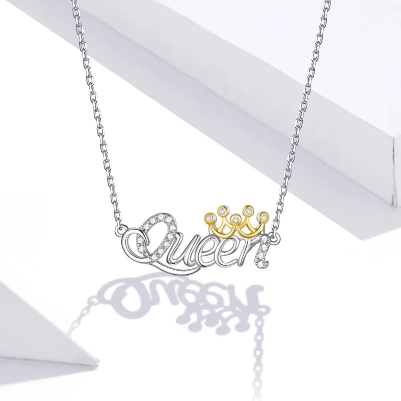 (image for) Pandora Style Two Tone Bicolor Queen Pendant Necklace - SCN435 - View 5