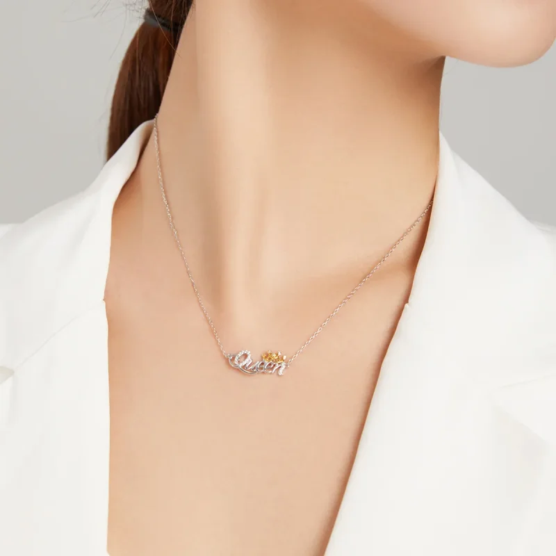 (image for) Pandora Style Two Tone Bicolor Queen Pendant Necklace - SCN435 - View 6