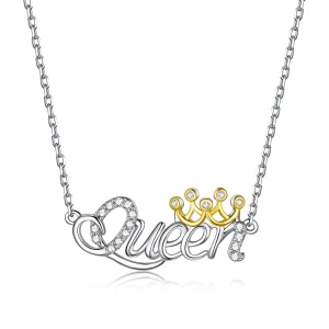 (image for) Pandora Style Two Tone Bicolor Queen Pendant Necklace - SCN435
