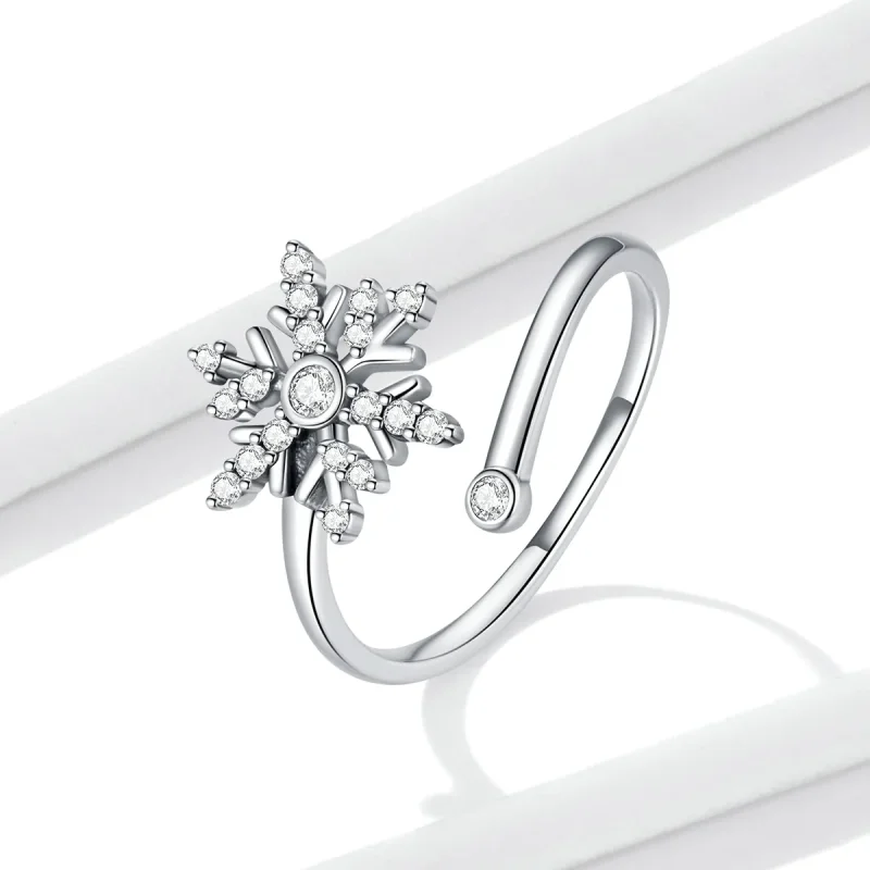 (image for) Pandora Style Beautiful Snowflakes Open Ring - BSR214 - View 2