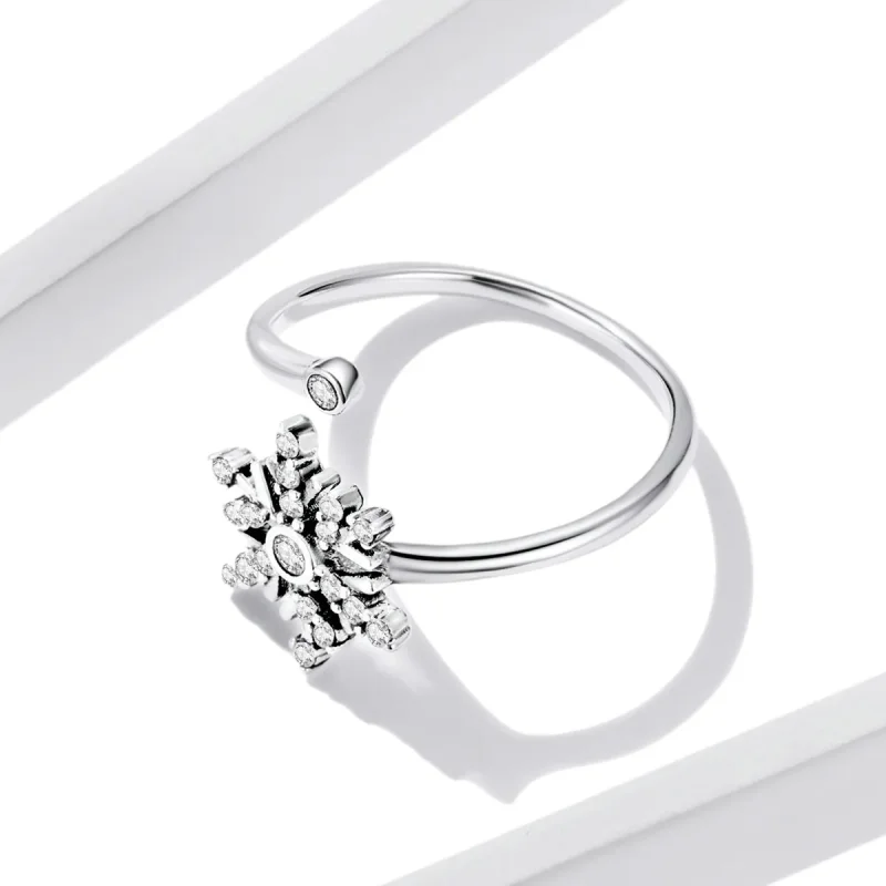 (image for) Pandora Style Beautiful Snowflakes Open Ring - BSR214 - View 3