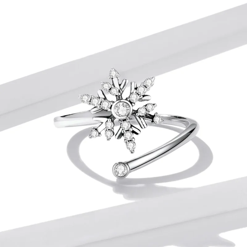 (image for) Pandora Style Beautiful Snowflakes Open Ring - BSR214 - View 4