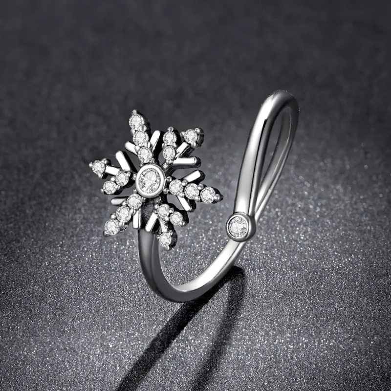 (image for) Pandora Style Beautiful Snowflakes Open Ring - BSR214 - View 5