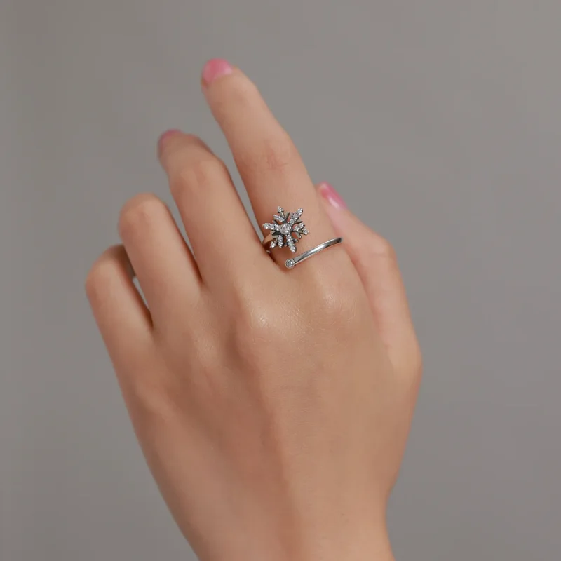 (image for) Pandora Style Beautiful Snowflakes Open Ring - BSR214 - View 8