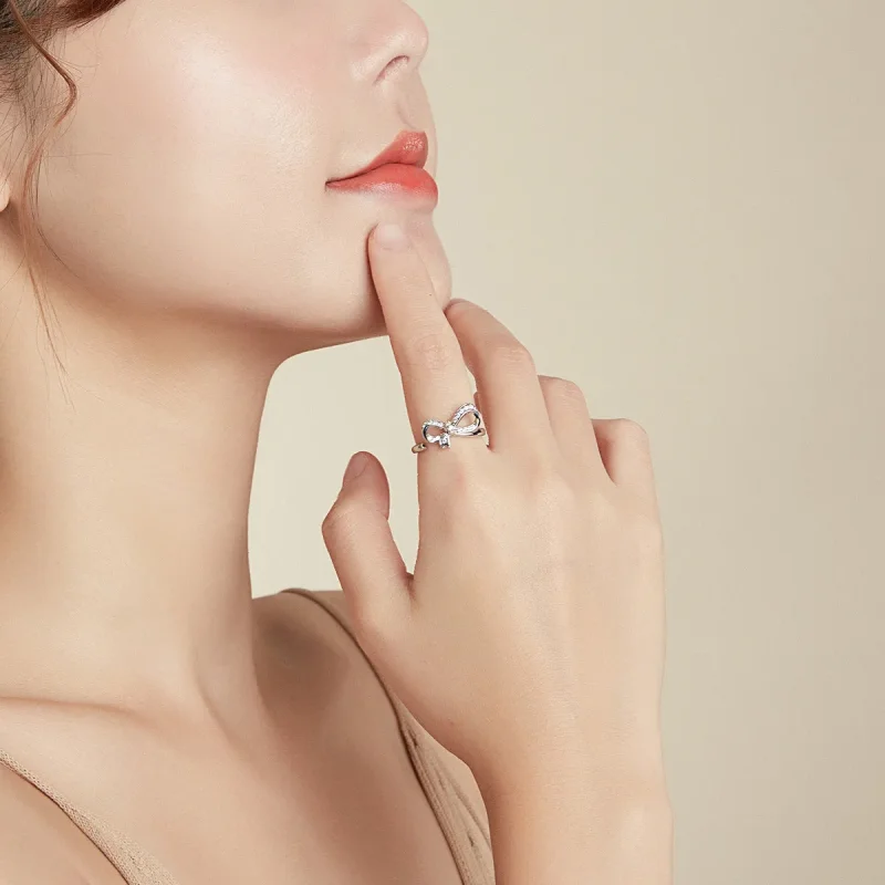 (image for) Pandora Style Bow Ribbon Open Ring - BSR158 - View 7