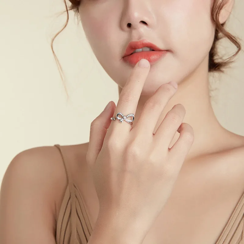 (image for) Pandora Style Bow Ribbon Open Ring - BSR158 - View 9