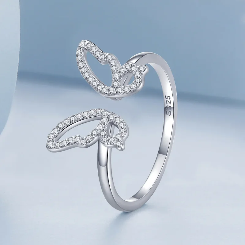 (image for) Pandora Style Butterfly Open Ring - BSR278 - View 2