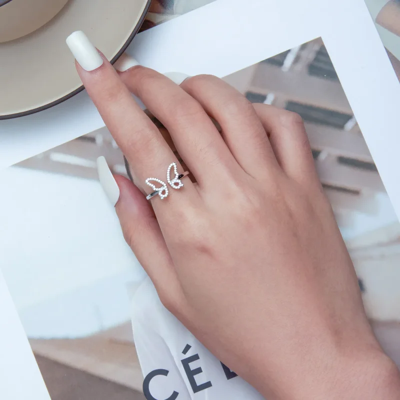 (image for) Pandora Style Butterfly Open Ring - BSR278 - View 6