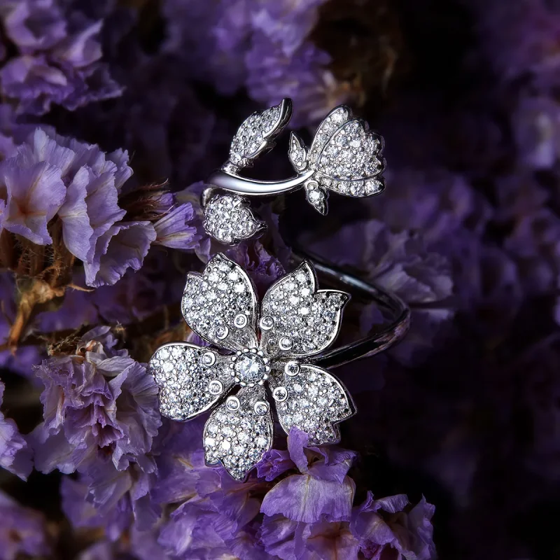 (image for) Pandora Style Cherry Blossoms Open Ring - BSR076 - View 2