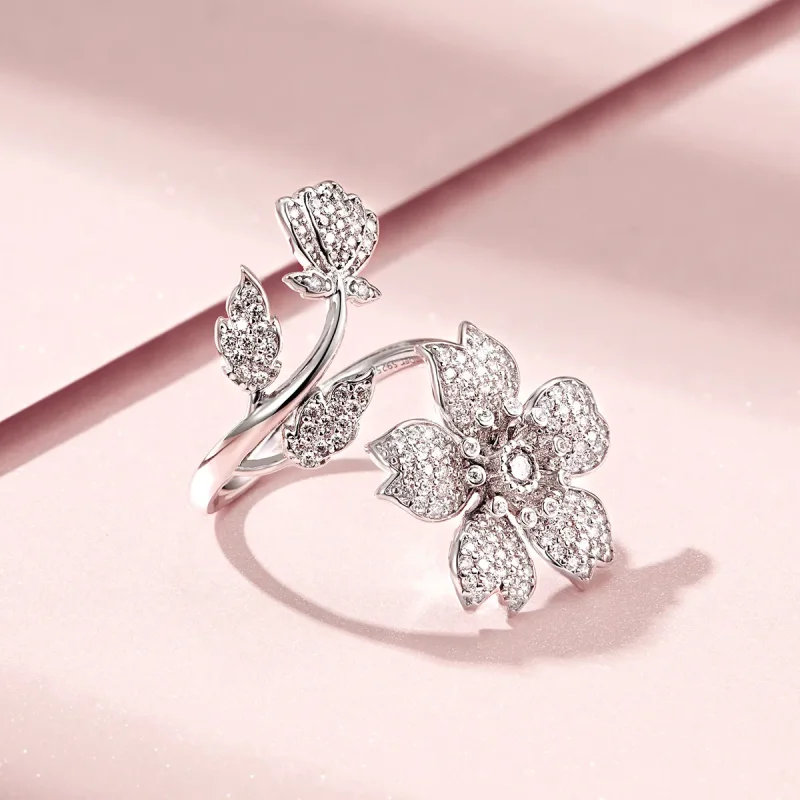(image for) Pandora Style Cherry Blossoms Open Ring - BSR076 - View 4