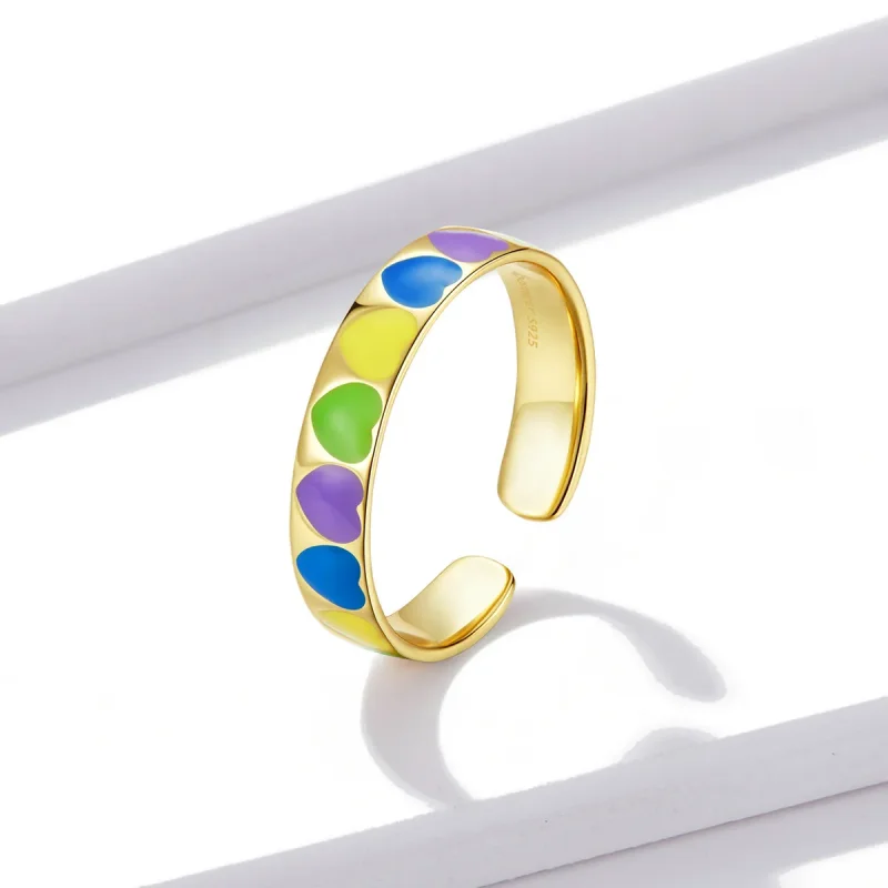(image for) Pandora Style Colorful Hearts Open Ring - BSR222 - View 2