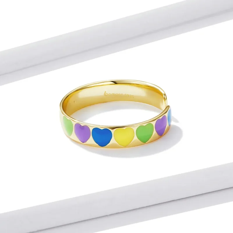 (image for) Pandora Style Colorful Hearts Open Ring - BSR222 - View 4