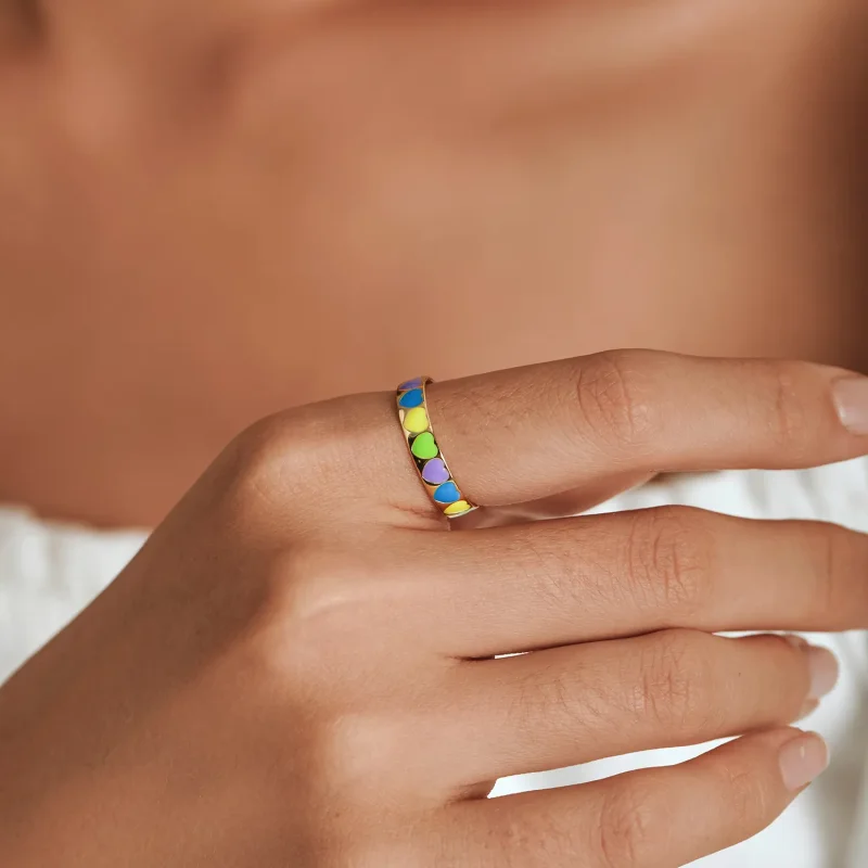 (image for) Pandora Style Colorful Hearts Open Ring - BSR222 - View 8