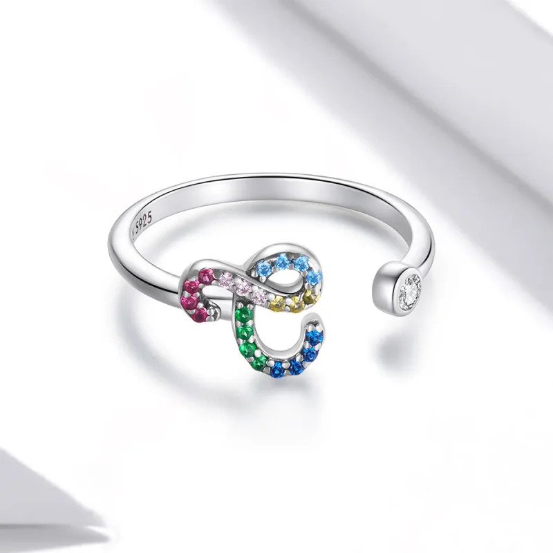 (image for) Pandora Style Colorful Letter-C Open Ring - SCR723-C - View 3