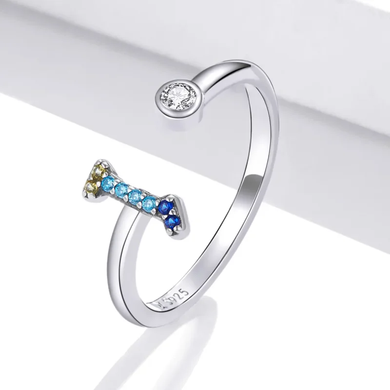 (image for) Pandora Style Colorful Letter-I Open Ring - SCR723-I - View 2