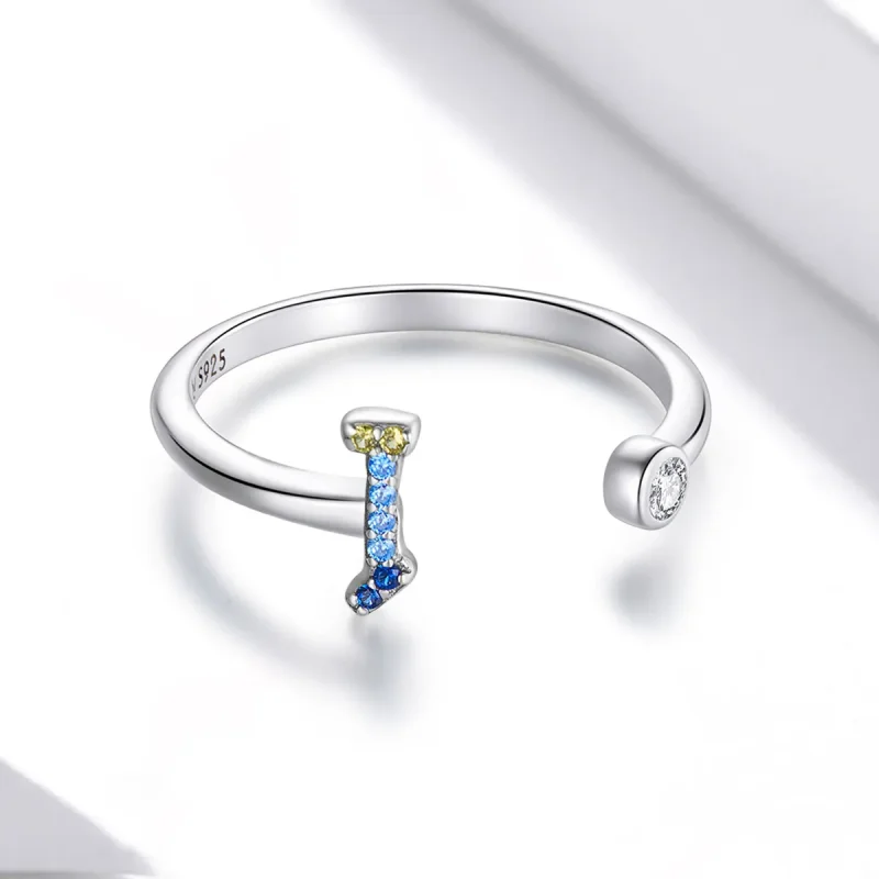 (image for) Pandora Style Colorful Letter-I Open Ring - SCR723-I - View 3