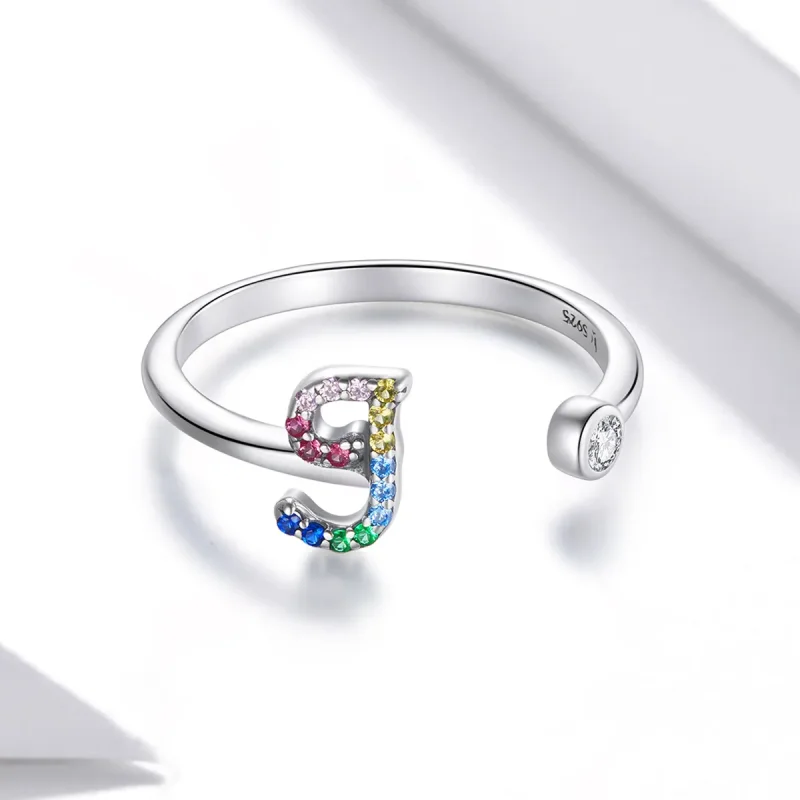 (image for) Pandora Style Colorful Letter-J Open Ring - SCR723-J - View 3