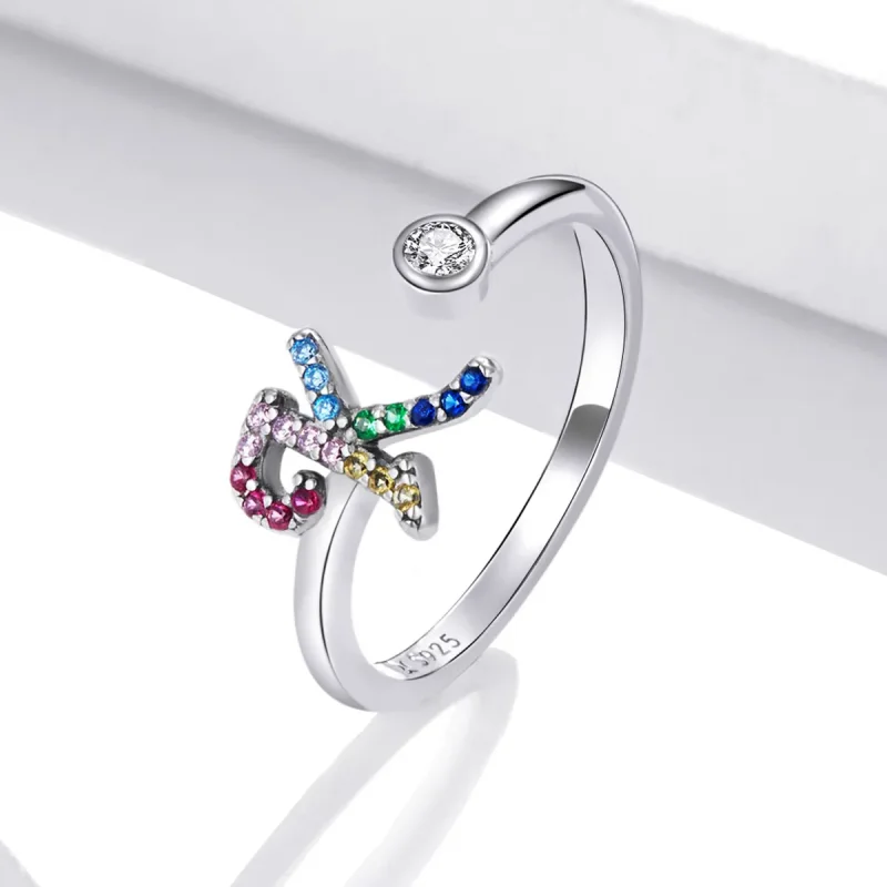 (image for) Pandora Style Colorful Letter-K Open Ring - SCR723-K - View 2