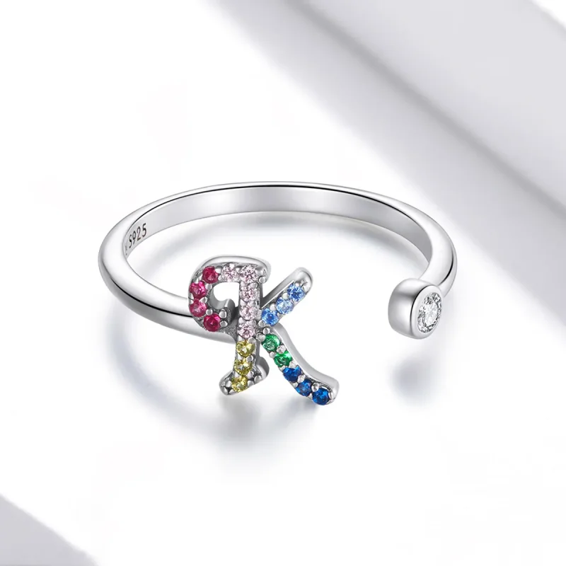 (image for) Pandora Style Colorful Letter-K Open Ring - SCR723-K - View 3
