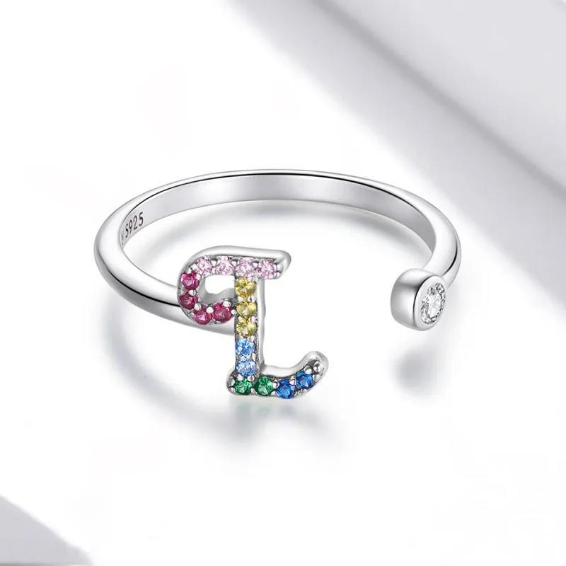 (image for) Pandora Style Colorful Letter-L Open Ring - SCR723-L - View 3