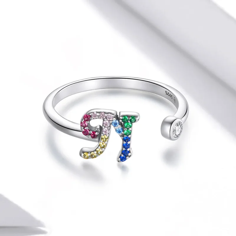(image for) Pandora Style Colorful Letter-N Open Ring - SCR723-N - View 3