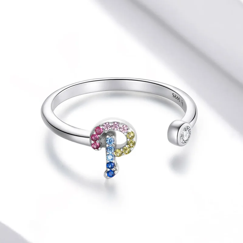 (image for) Pandora Style Colorful Letter-P Open Ring - SCR723-P - View 3