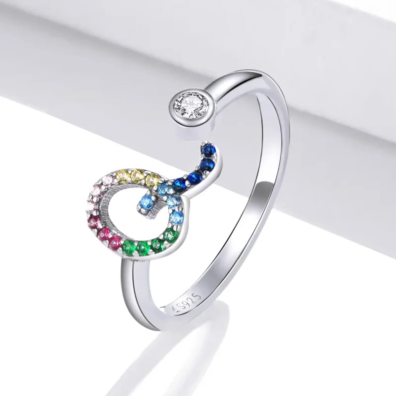 (image for) Pandora Style Colorful Letter-Q Open Ring - SCR723-Q - View 2