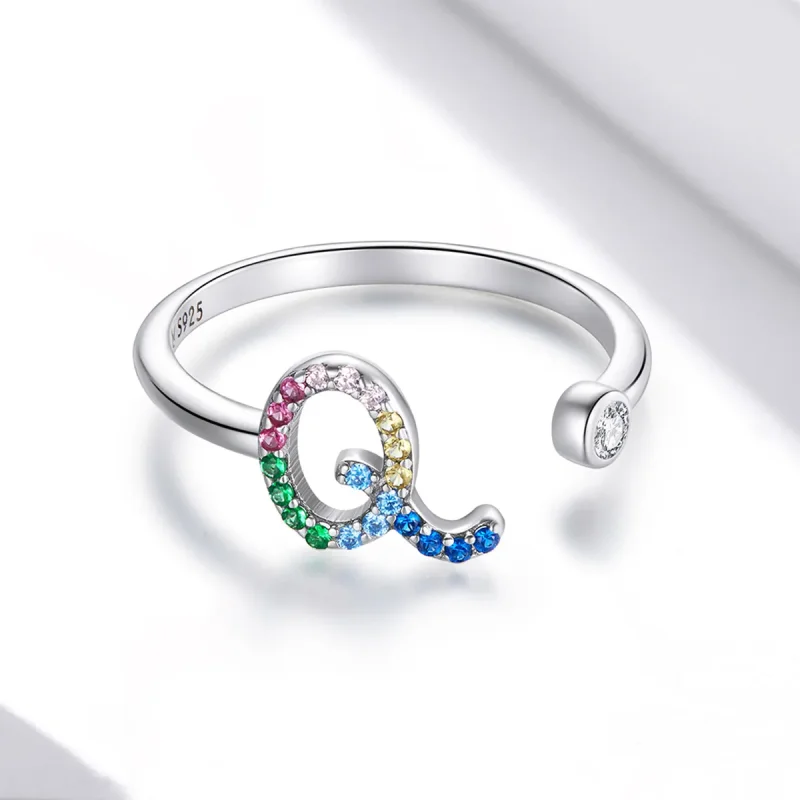 (image for) Pandora Style Colorful Letter-Q Open Ring - SCR723-Q - View 3