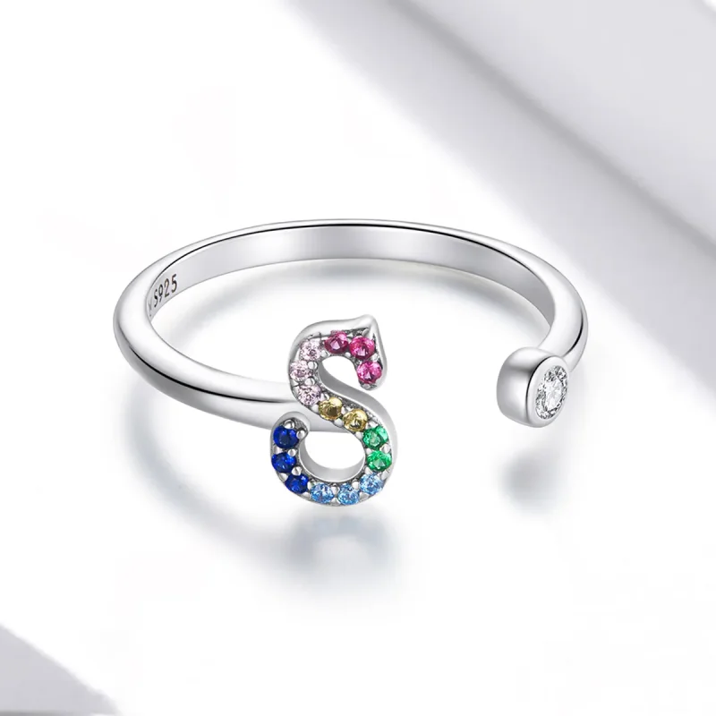(image for) Pandora Style Colorful Letter-S Open Ring - SCR723-S - View 3