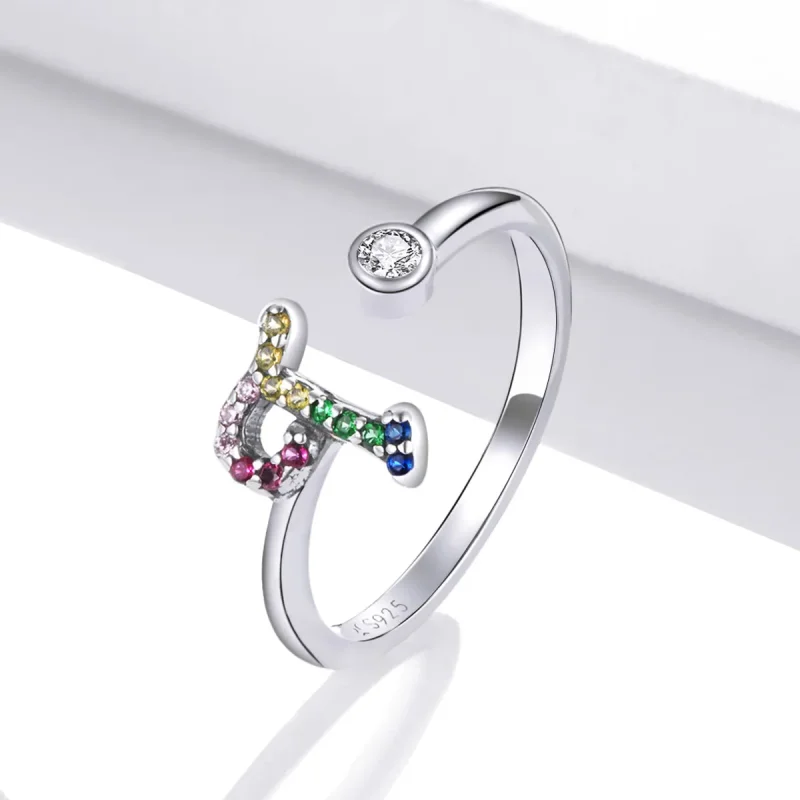 (image for) Pandora Style Colorful Letter-T Open Ring - SCR723-T - View 2