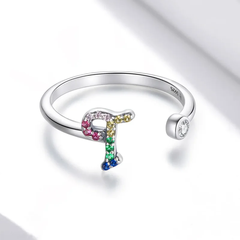 (image for) Pandora Style Colorful Letter-T Open Ring - SCR723-T - View 3