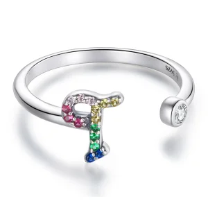 (image for) Pandora Style Colorful Letter-T Open Ring - SCR723-T