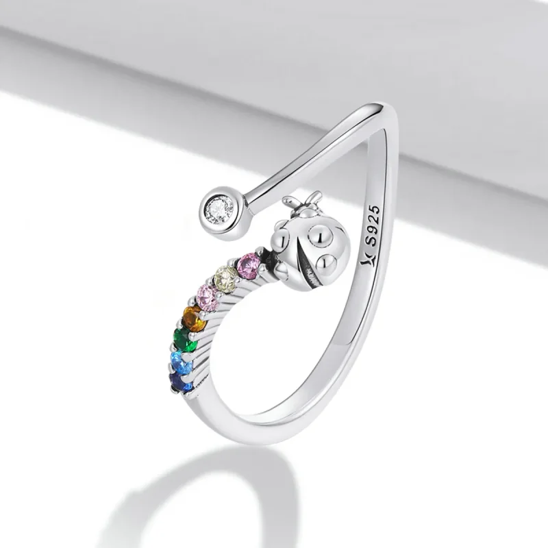 (image for) Pandora Style Colorful Zirconium Ladybug Open Ring - SCR785 - View 2