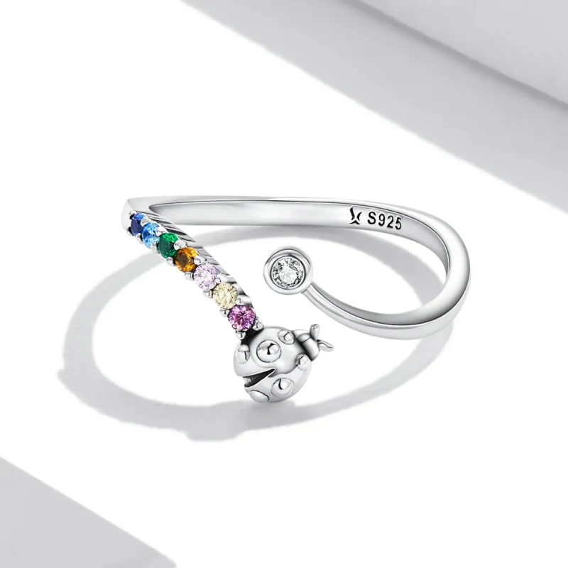 (image for) Pandora Style Colorful Zirconium Ladybug Open Ring - SCR785 - View 3