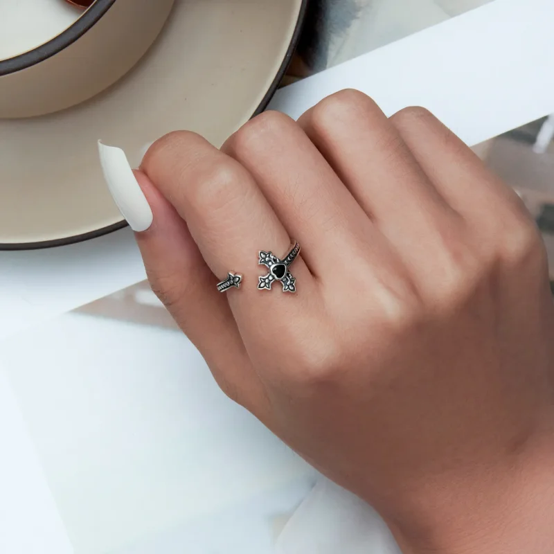 (image for) Pandora Style Cross Open Ring - BSR298 - View 6