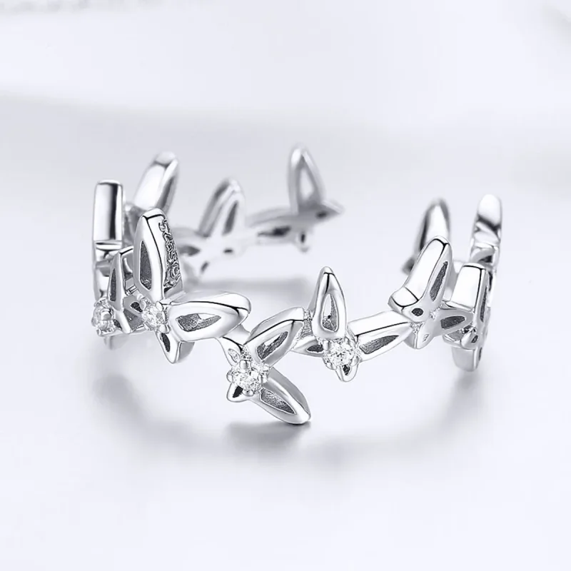 (image for) Pandora Style Dancing Butterflies Open Ring - BSR027 - View 4