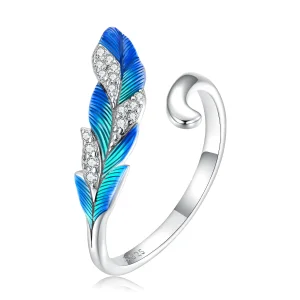 (image for) Pandora Style Dazzling Blue Feather Open Ring - BSR301