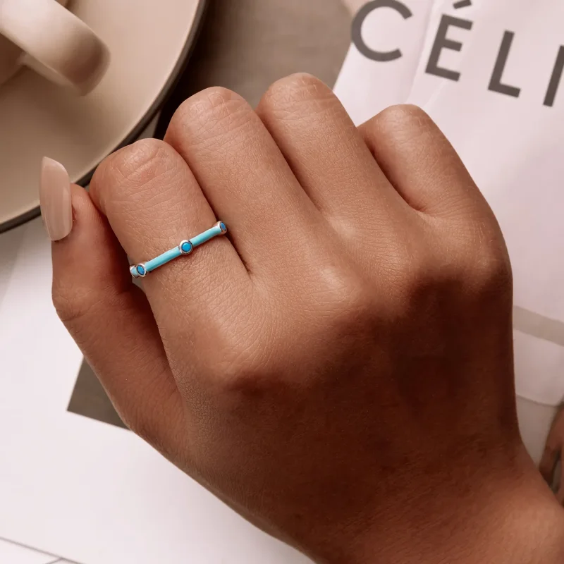 (image for) Pandora Style Delicate Turquoise Open Ring - SCR813 - View 6