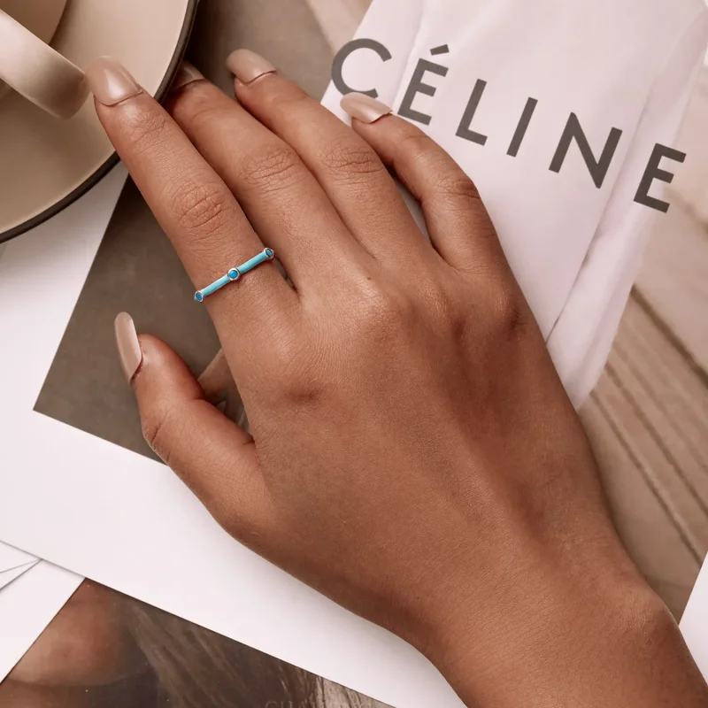 (image for) Pandora Style Delicate Turquoise Open Ring - SCR813 - View 7
