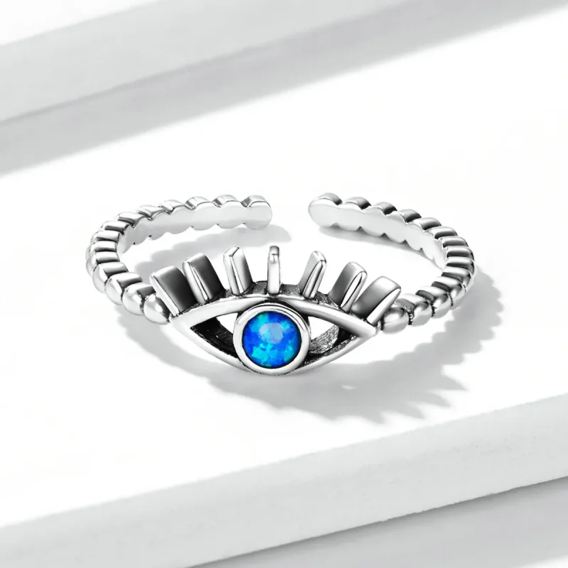 (image for) Pandora Style Evil Eye Beaded Open Ring - BSR223 - View 3