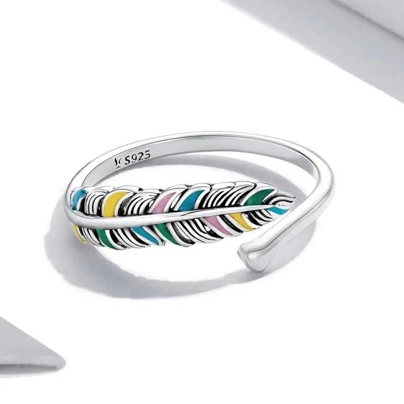 (image for) Pandora Style Feather Open Ring - SCR799 - View 3