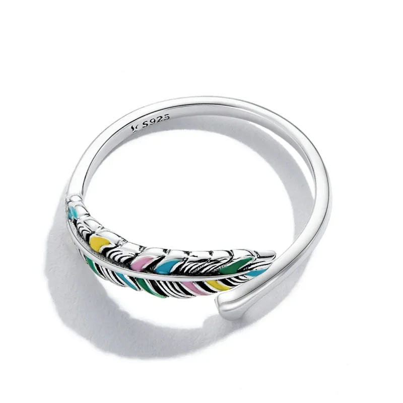 (image for) Pandora Style Feather Open Ring - SCR799 - View 4