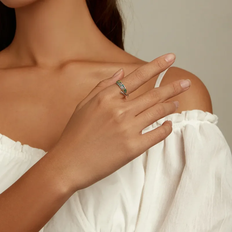 (image for) Pandora Style Feather Open Ring - SCR799 - View 7