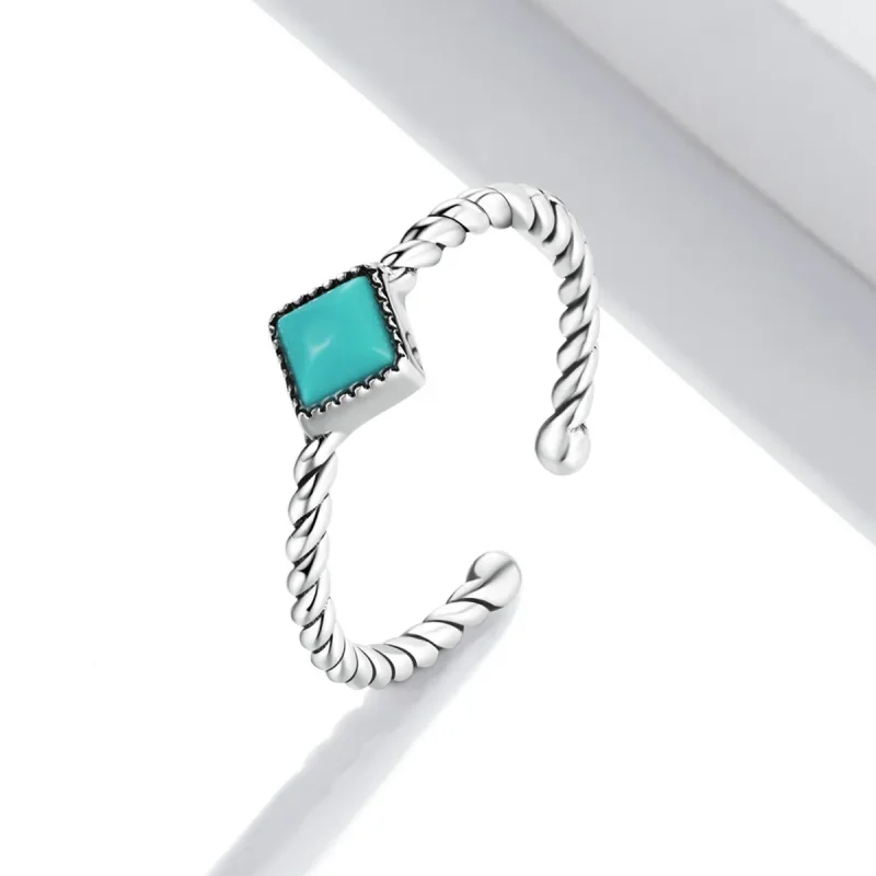 (image for) Pandora Style Geometric Turquoise Open Ring - SCR753 - View 2