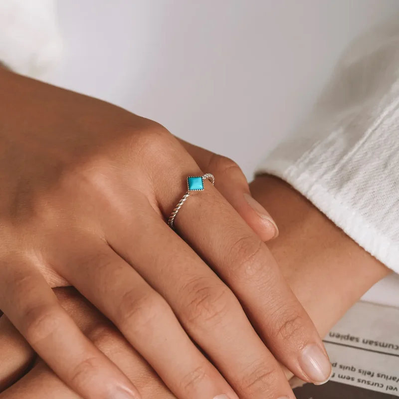(image for) Pandora Style Geometric Turquoise Open Ring - SCR753 - View 5