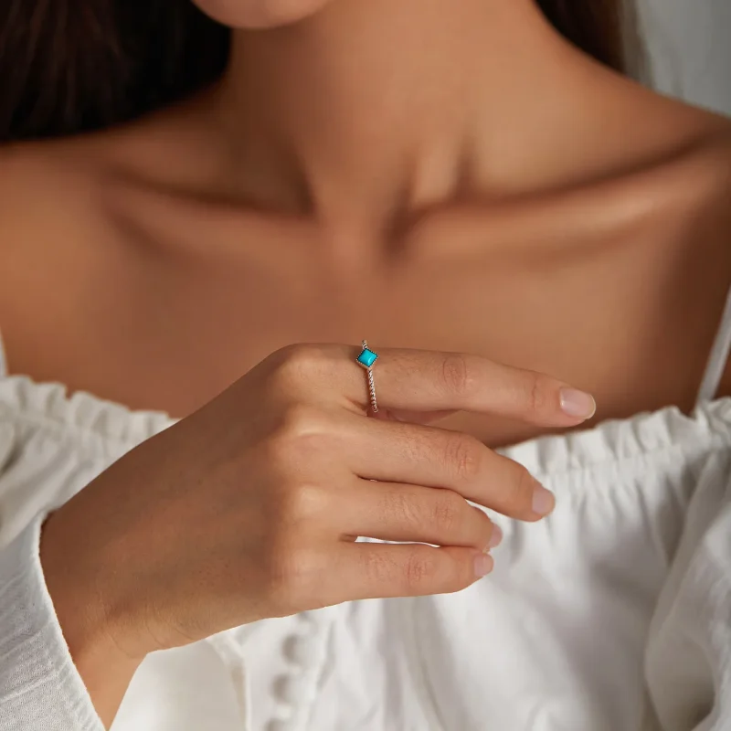 (image for) Pandora Style Geometric Turquoise Open Ring - SCR753 - View 6