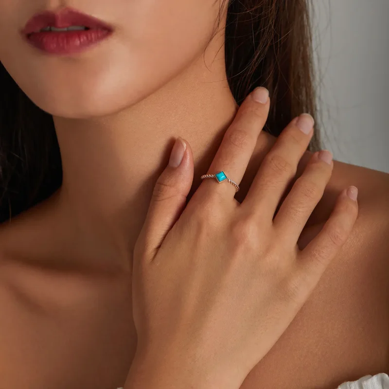 (image for) Pandora Style Geometric Turquoise Open Ring - SCR753 - View 7
